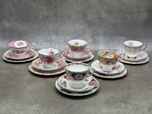Six English porcelain trios, including Royal Albert