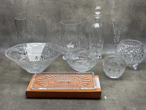 Crystal vases, bowls and plates, including the Stuart centrepiece bowl,