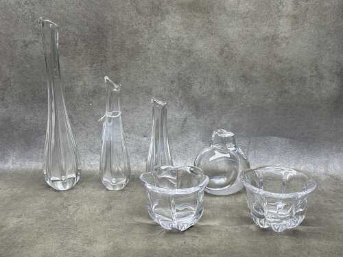Six Kosta Boda and Orrefors crystal vases
