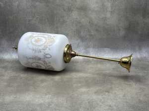 Retro brass and milk glass pendant light with floral decoration