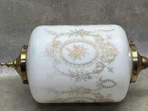 Retro brass and milk glass pendant light with floral decoration - 3