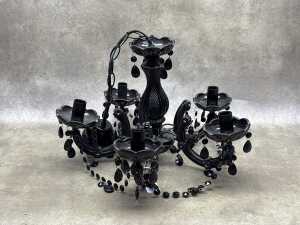 Murano-style black glass chandelier with five arms.