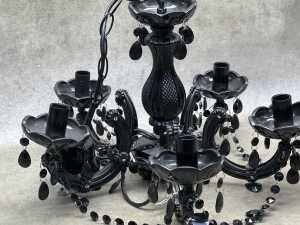 Murano-style black glass chandelier with five arms. - 2