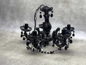 Murano-style black glass chandelier with five arms. - 3
