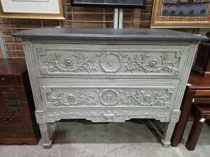 Grey carved two-drawer chest