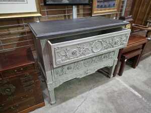 Grey carved two-drawer chest - 2
