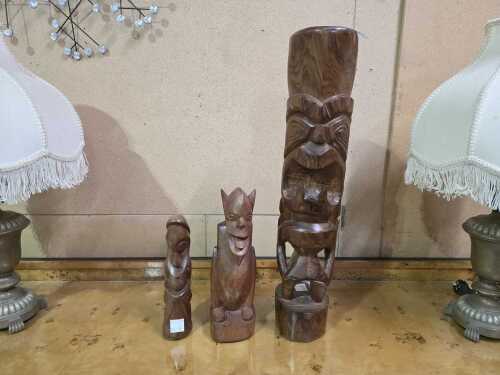 Three timber Oceanic carved figures