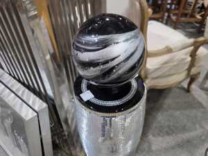Mirror-encrusted pedestal with cosmic resin orb - 2