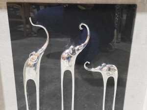 Pair of framed decorative silver-tone elephant wall art - 2