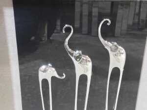 Pair of framed decorative silver-tone elephant wall art - 3