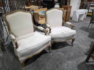Pair of French Provincial cream armchairs - 2