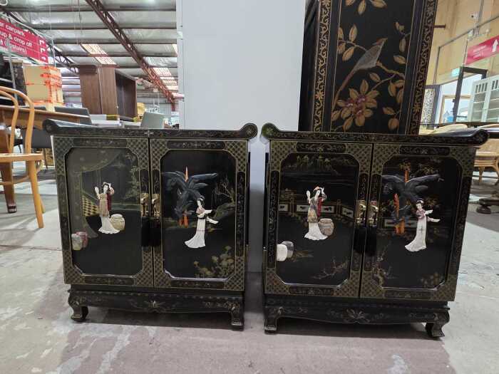 Pair of Chinese black lacquer cabinets