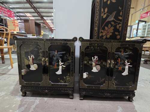 Pair of Chinese black lacquer cabinets