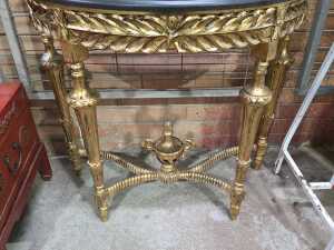 Rococo-style gilt demi-lune console table - 2