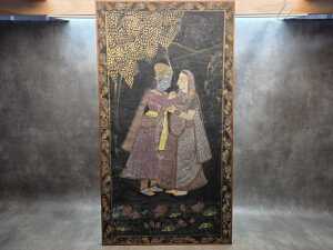 Traditional Indian painting of Radha Krishna. Hand-painted watercolour on silk