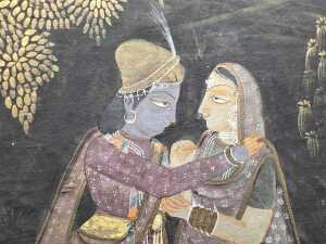 Traditional Indian painting of Radha Krishna. Hand-painted watercolour on silk - 2