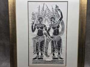 Cambodian Apsara temple rubbing. Charcoal on rice paper - 2