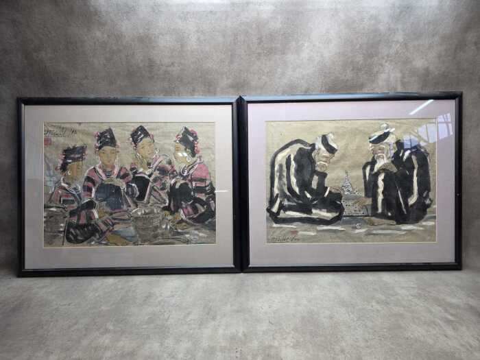 P. Thiet, pair of Oriental watercolour paintings on paper