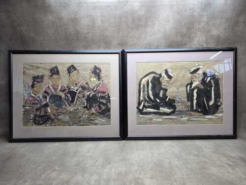 P. Thiet, pair of Oriental watercolour paintings on paper
