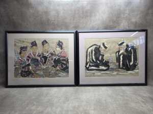 P. Thiet, pair of Oriental watercolour paintings on paper