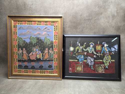 Two Oriental artworks including a traditional Indian painting of Radha Krishna