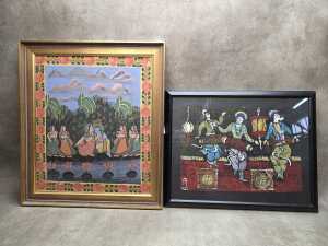Two Oriental artworks including a traditional Indian painting of Radha Krishna