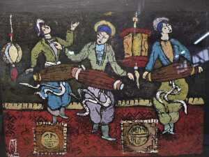 Two Oriental artworks including a traditional Indian painting of Radha Krishna - 2