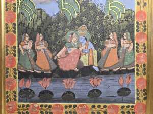 Two Oriental artworks including a traditional Indian painting of Radha Krishna - 5