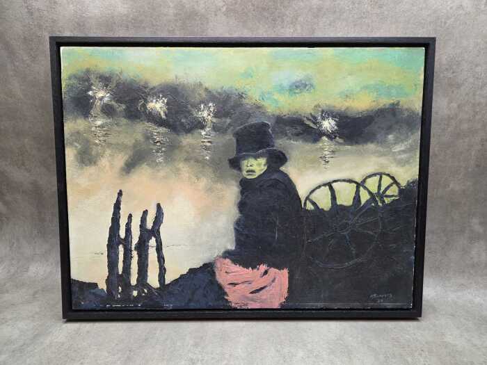 M. Thompson, wretched figure, 1979. Oil painting on board.