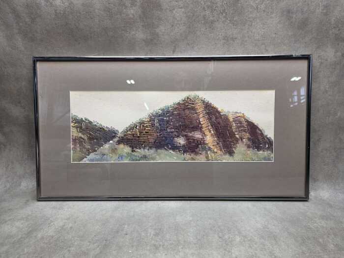 Harry Pigeon (1943-), landscape with cliff face. Watercolour painting on paper
