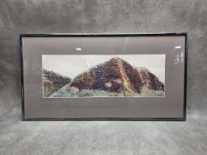 Harry Pigeon (1943-), landscape with cliff face. Watercolour painting on paper