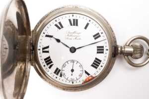 An antique watch and chain in silver tone metal - 2