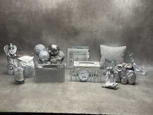 Silver-tone and shimmering modern decorative homewares