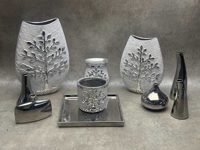 Modern decorative items in silver tones