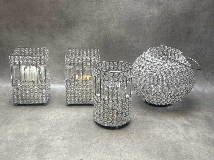Glass-encrusted decorative candle lanterns