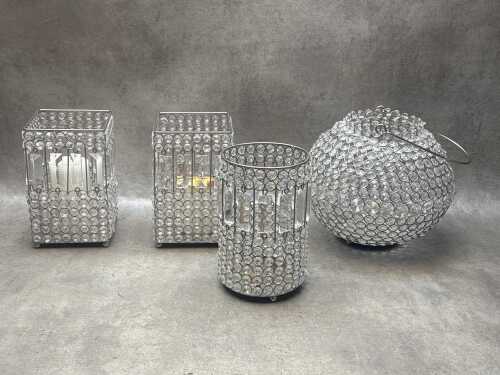Glass-encrusted decorative candle lanterns