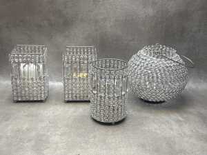 Glass-encrusted decorative candle lanterns