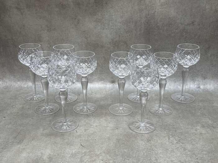 Set of ten crystal hock glasses
