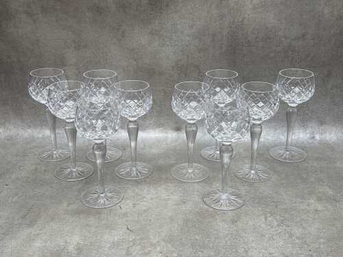 Set of ten crystal hock glasses
