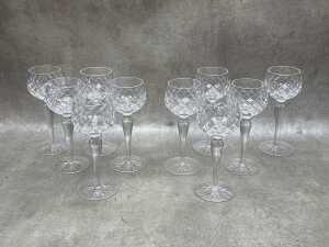Set of ten crystal hock glasses