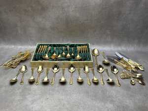 Two gold-plated cutlery sets including Konig setting for eight