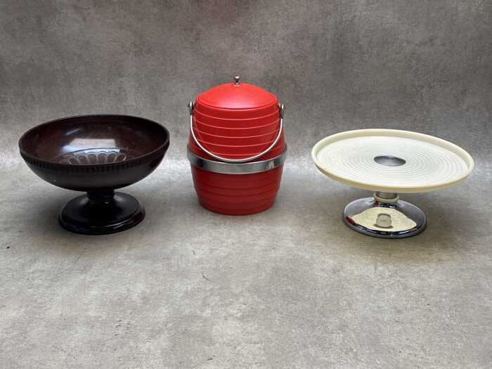 Mid-century entertainers serving ware, including bakelite