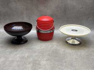 Mid-century entertainers serving ware, including bakelite