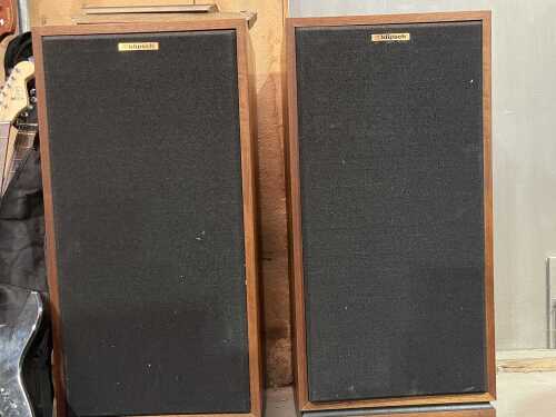 Pair of Klipsch floorstanding speakers, walnut cabinets