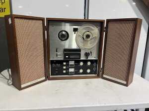 National four-track stereo reel-to-reel tape recorder, fold-out speakers, 1960s