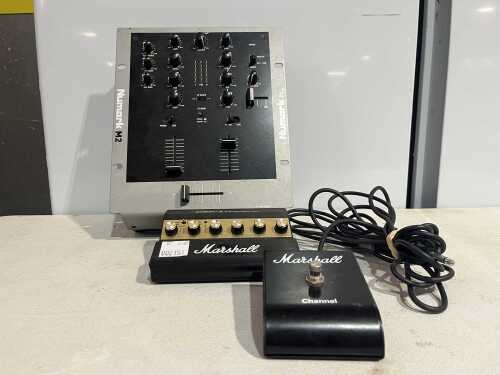 Marshall DRP-1 direct recording preamp, Marshall footswitch and Numark M2 DJ mixer