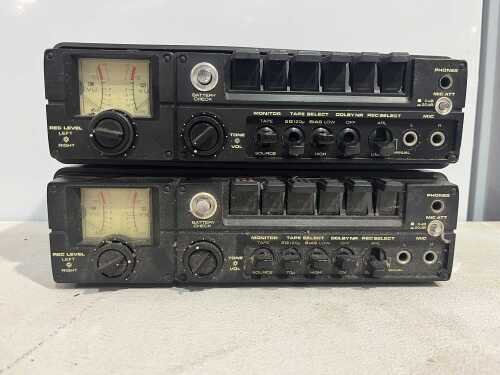Two vintage portable stereo cassette recorders, twin VU meters, 1970s