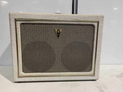 Vintage guitar amplifier, cream covering with 'RM' badge, 1960s