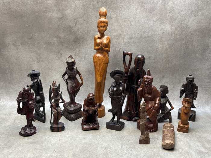 Mid-century Oriental timber carved figures