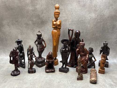 Mid-century Oriental timber carved figures